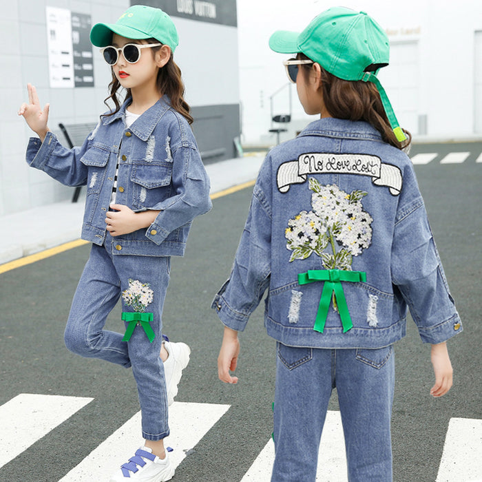 Cute And Comfortable Lapel Cross-border Denim Jacket For Girls