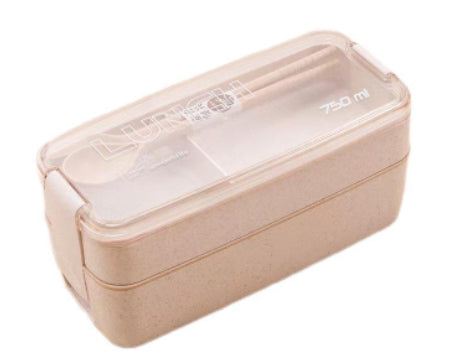 Square Double Three-layer Wheat Straw Fiber Plastic Lunch Box