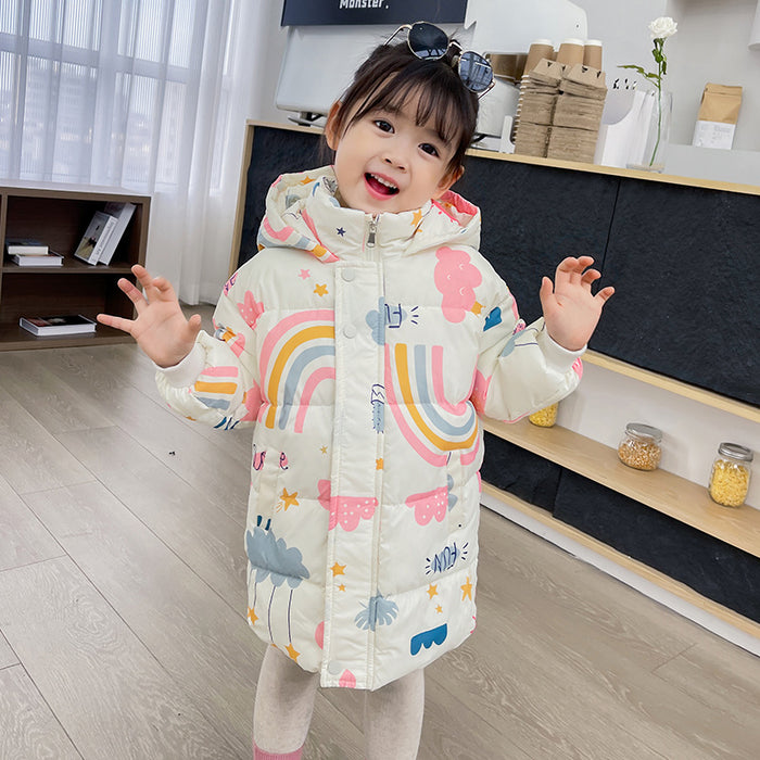 New Style Children's Down Jacket Middle Long Cute Thickened Cotton