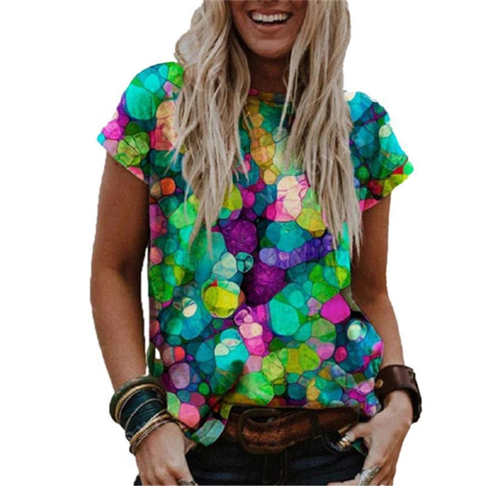 Internet Hot Women's Fashion Clothing Short Sleeve Casual Round Neck Vintage Printed T-shirt