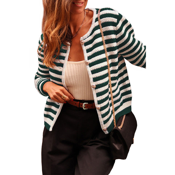 Women's Contrasting Striped Cardigan Sweater