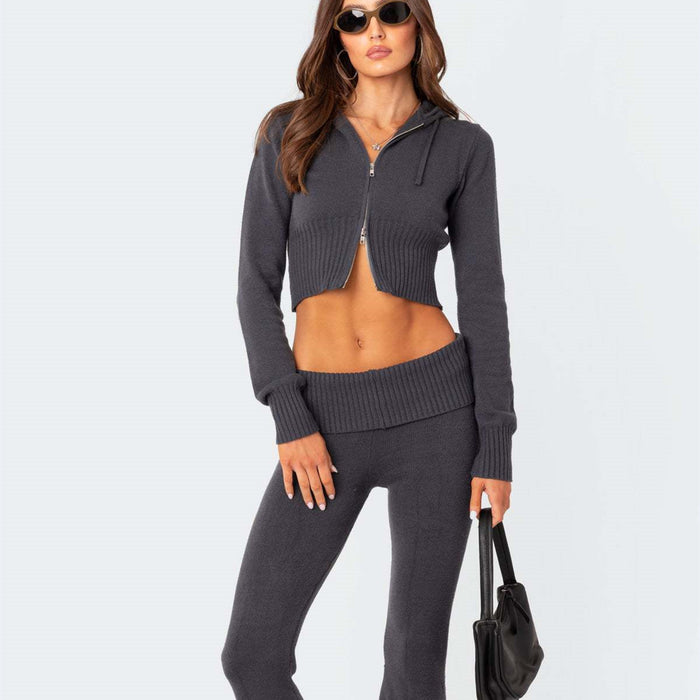 Casual Fashion Woolen Zipper Long Sleeve Trousers Suit