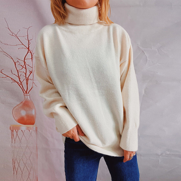 Top Solid Color Turtleneck Long Sleeve Sweaters Pullover Women