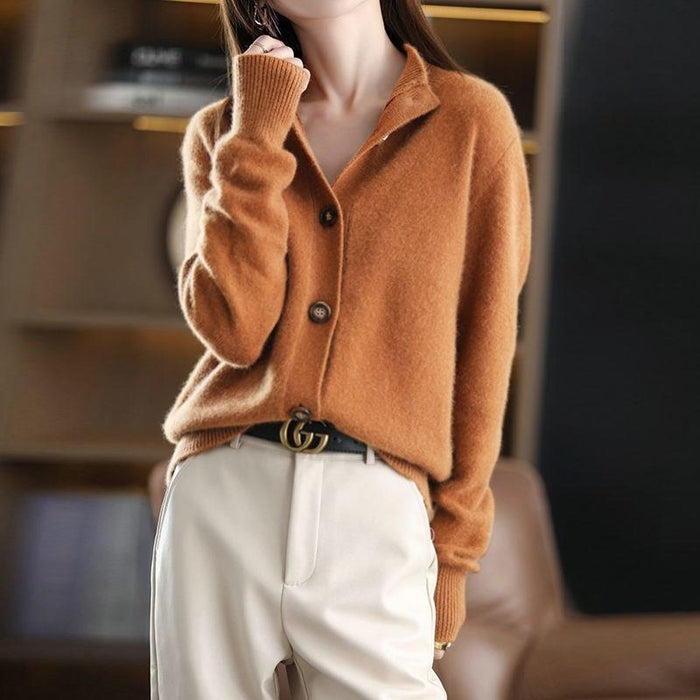 Stand Collar Women's Cardigan Knitted Sweater Loose Long Sleeve