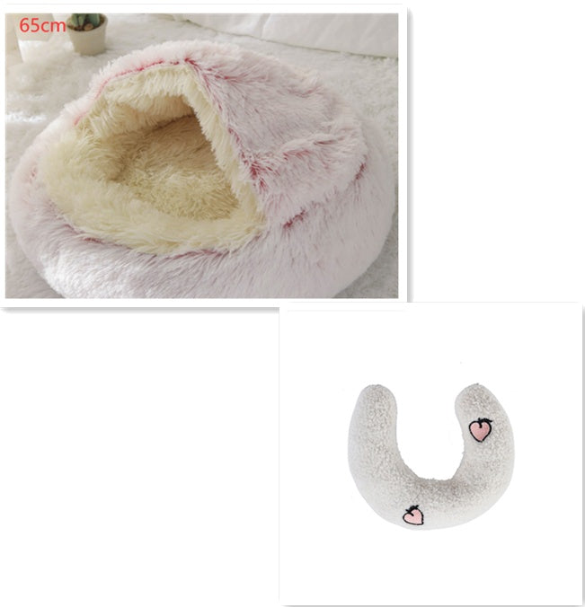 2 In 1 Dog And Cat Bed Pet Winter Bed Round Plush Warm Bed House Soft Long Plush Pets Bed Pet Products