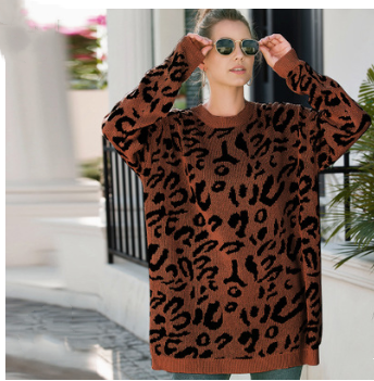 Loose leopard print sweaters with long sleeves