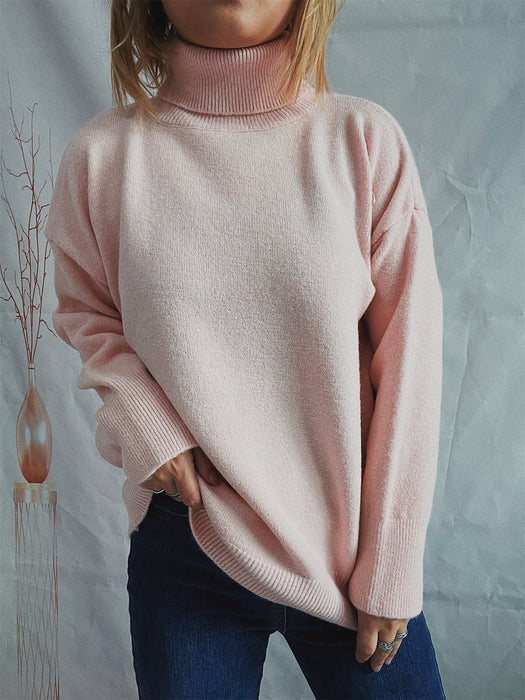 Top Solid Color Turtleneck Long Sleeve Sweaters Pullover Women