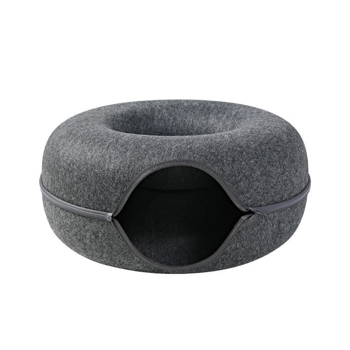 Four Seasons Available Cat Nest Round Woolen Felt Pet Dual-use Cat Nest Tunnel Interactive Training Toy Grey Felt Cat Nest