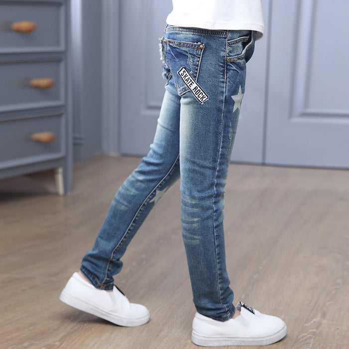 Girls' mid-rise jeans stretch footwear