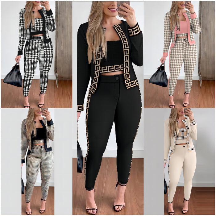 Street Hipster Women's Vest Cardigan Leggings Three-piece Suit