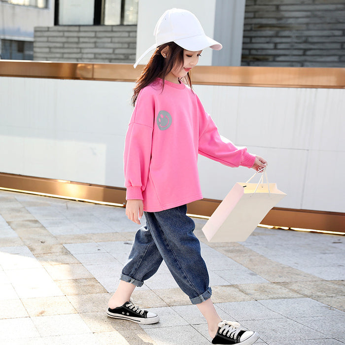 Girls Sweater Spring New Korean version of the big boy cotton loose shirt children's sweater tide