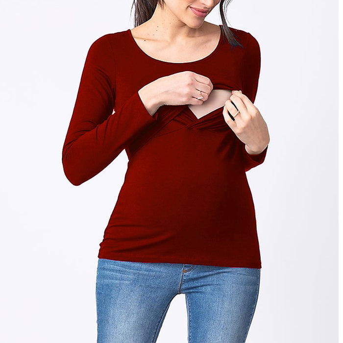 Long Sleeve Scoop Four Seasons Bottoming Breastfeeding T-shirt