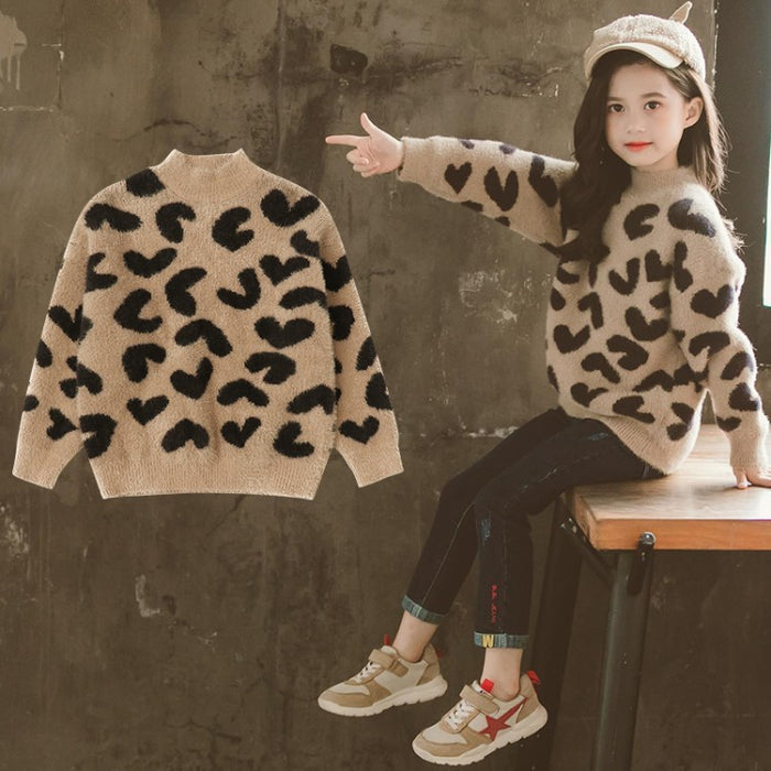 Children's leopard-print mink wool sweater