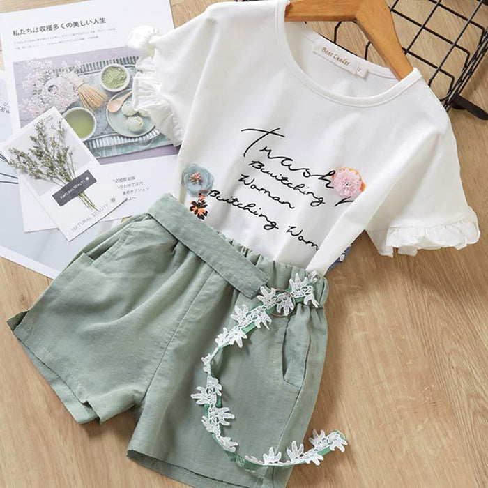 Girls fashionable short sleeve + shorts two-piece suit