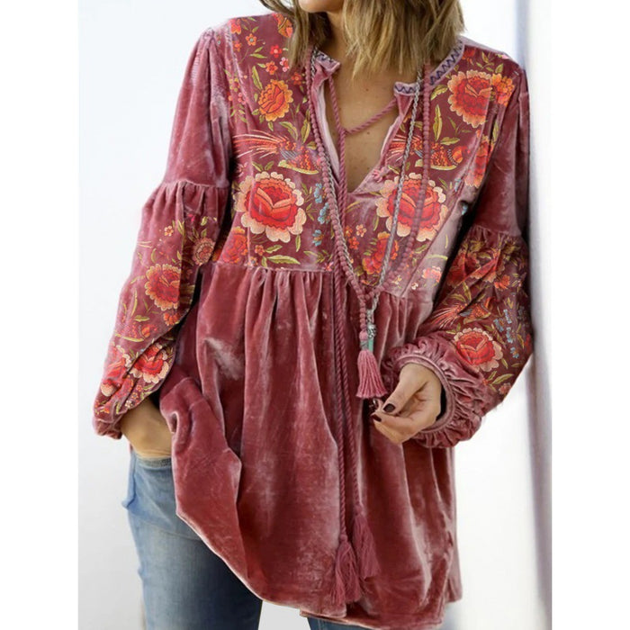 V-neck Knot Front Dart Flower Top