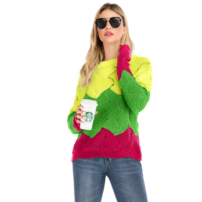 Women's loose-fitting rainbow knit sweater