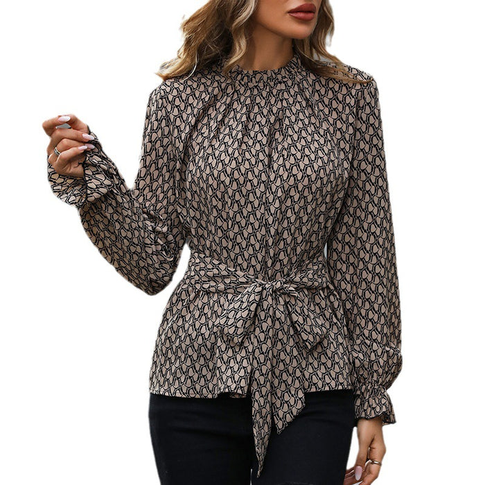 European And American Women's Clothing Cross-border Long Sleeve Printed Shirt