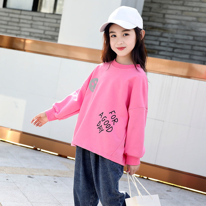 Girls Sweater Spring New Korean version of the big boy cotton loose shirt children's sweater tide