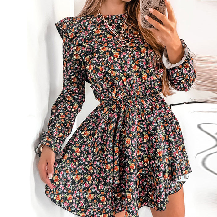 Short Skirt Black Bottom Floral Lace Waist Slimming Dress