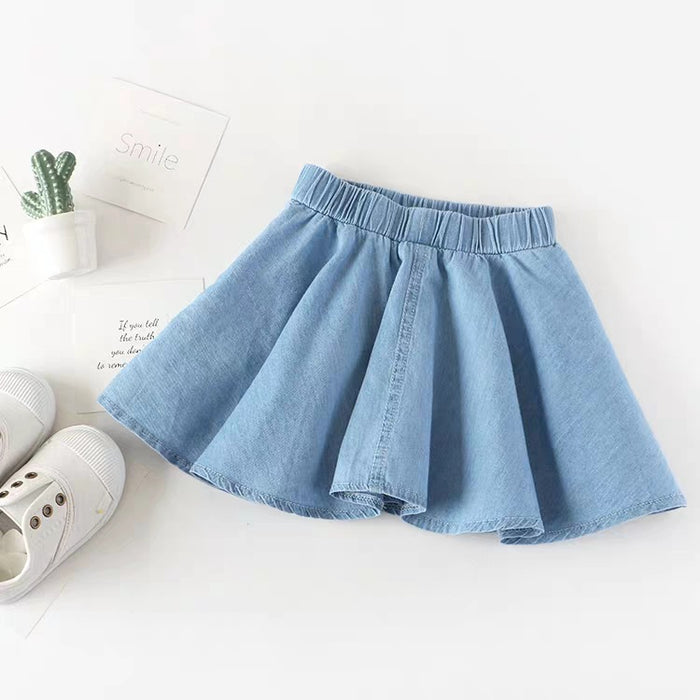 Girls Korean Version Denim Two-piece High-waisted Short-sleeved Top