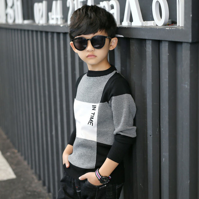 Boys' Casual Large Plaid Sweater, Medium And Large Children's Sweater