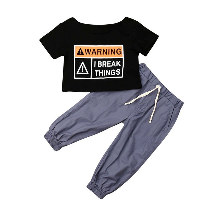 Letter Printed Short Sleeve Tethered Pants Kids Set