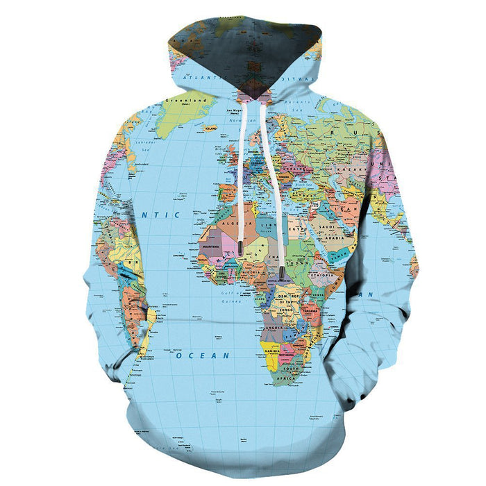 World Map Sweater Men 3D Digital Printing Casual Sports Hoodie Men