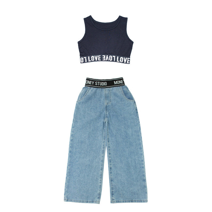 Girls' Summer Thin Jeans Suits For Older Children And Girls