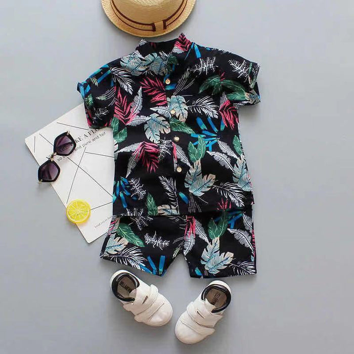 New children's Holiday Style short-sleeved Floral Shirt Suit Cardigan Beach Shorts Two-Piece Suit