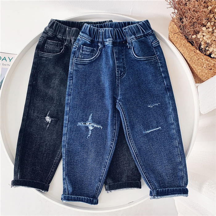 Boys  Fleece Jeans Straight Trousers Trendy Children s Clothing