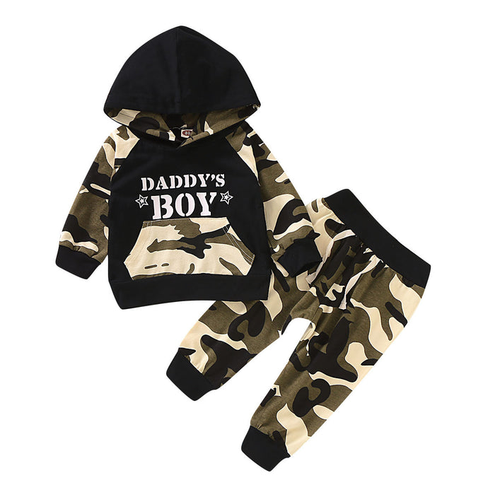 Boys Two-Piece Long-Sleeved Letter Camouflage Sweater