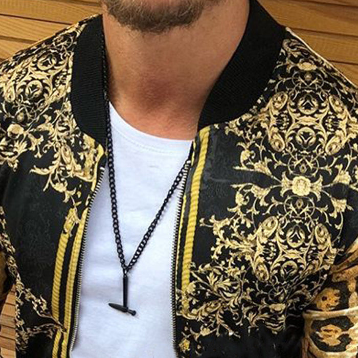 Men New Print Slim-Fitting Leopard Print Crew-Neck Casual Jacket Coat Male Cross-Border European And American Men's Autumn