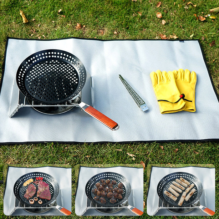 Outdoor Camping Foldable Round Frying Pan Picnic BBQ Heat Resistant Steak Grilled Skillet