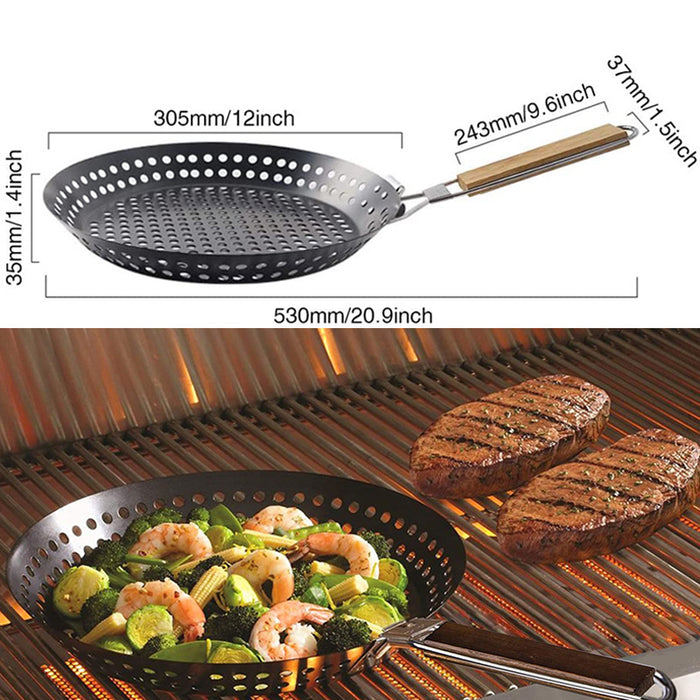 Outdoor Camping Foldable Round Frying Pan Picnic BBQ Heat Resistant Steak Grilled Skillet