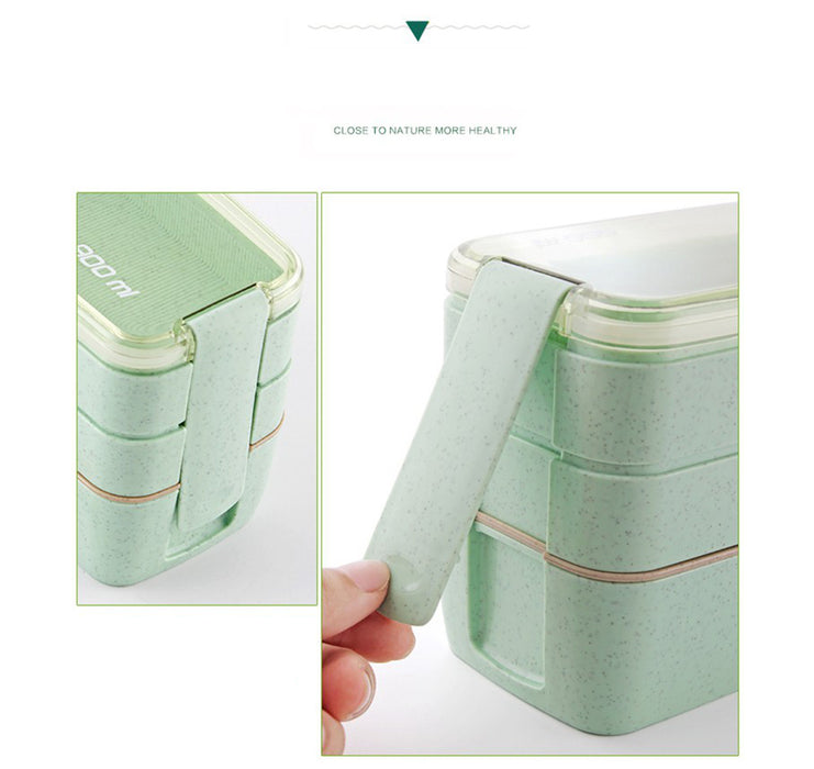 Square Double Three-layer Wheat Straw Fiber Plastic Lunch Box