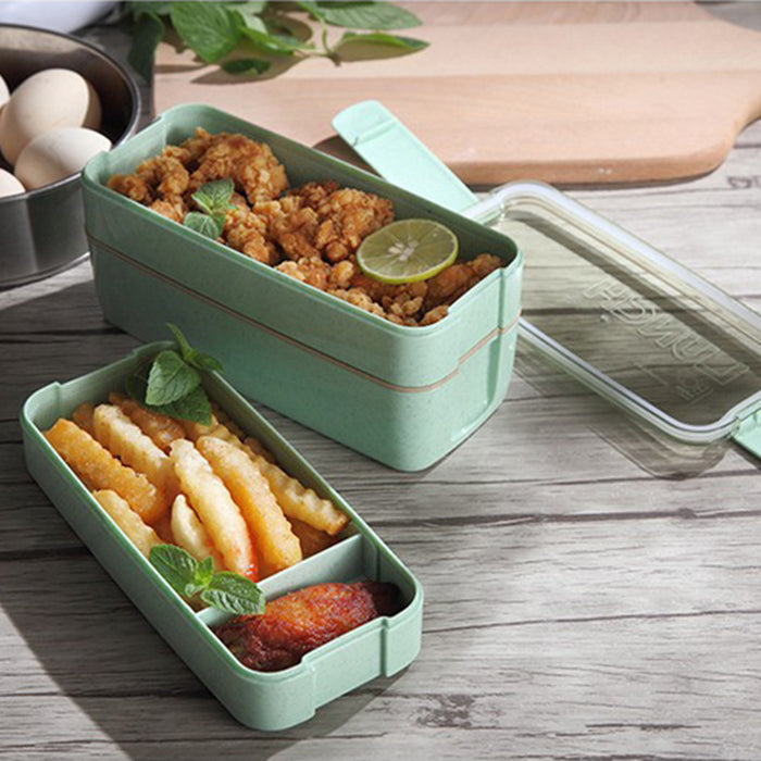 Square Double Three-layer Wheat Straw Fiber Plastic Lunch Box