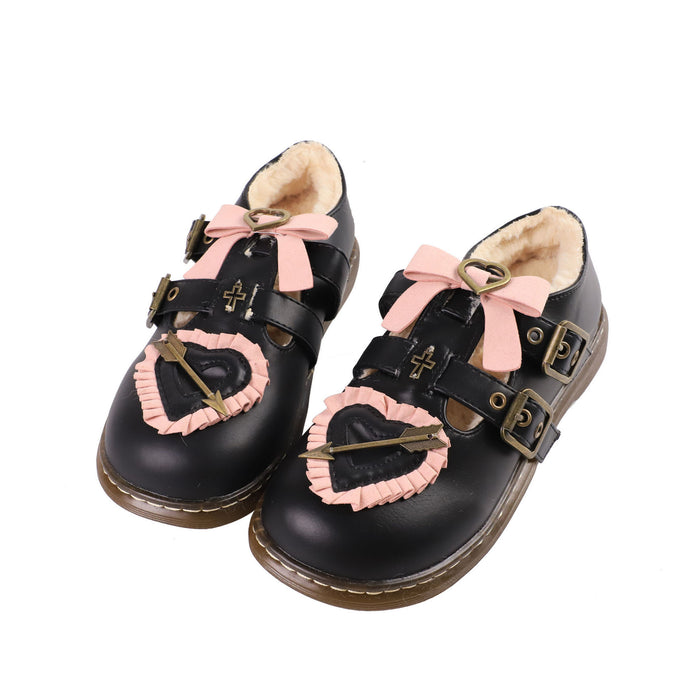 Original Sniper Sweetheart Plus Velvet Retro Bow Round Toe Shoes Japanese Lolita Shoes