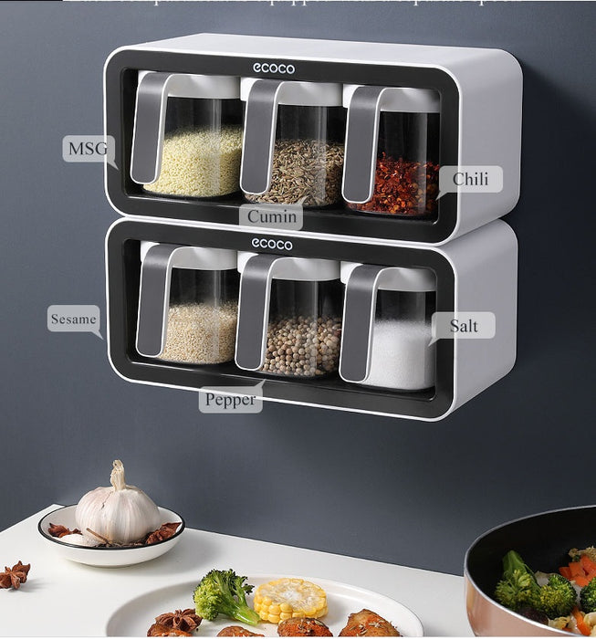 Kitchen Spice Rack Jar Free Perforated Spice Box Wall-Mounted Spice Box Set Household Spice Jar Storage Box