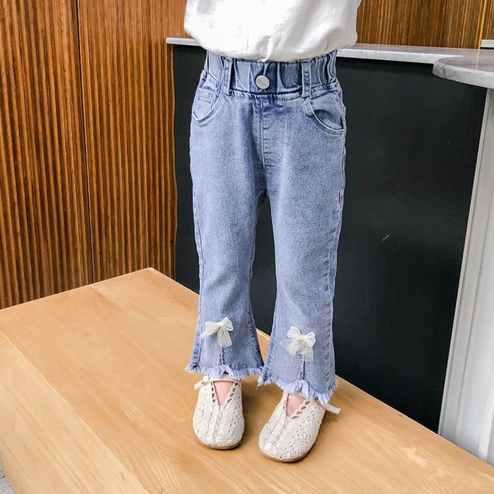 Girls Flared Pants Little Girls Bow Stretch Jeans Trend