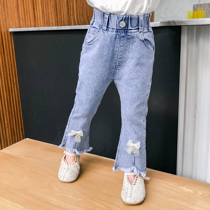 Girls Flared Pants Little Girls Bow Stretch Jeans Trend