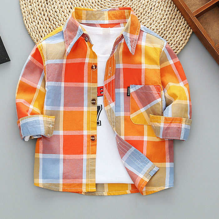 Boys Long Sleeve Plaid Shirt Jacket Spring