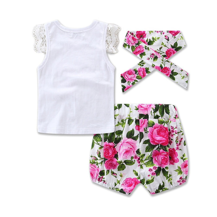 Girls Suit Short Sleeve Love Print