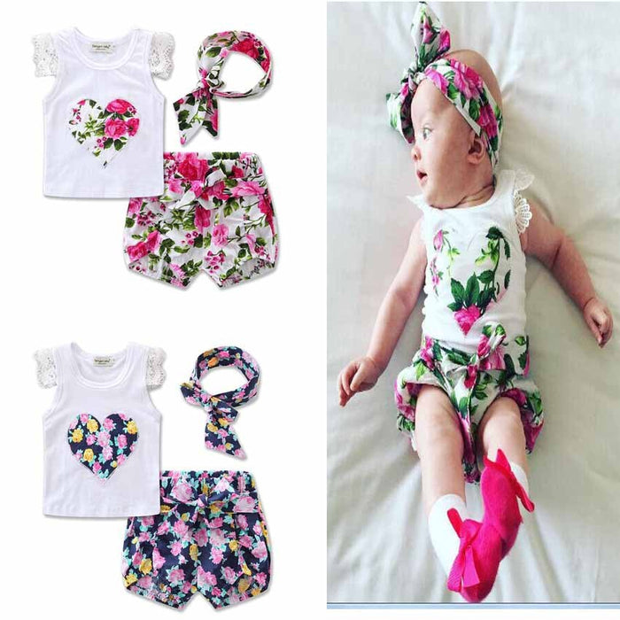 Girls Suit Short Sleeve Love Print