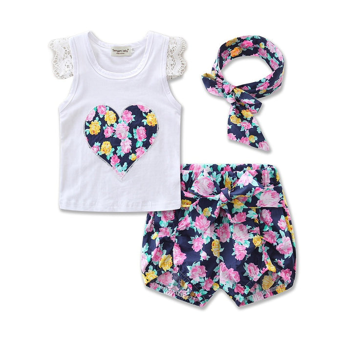 Girls Suit Short Sleeve Love Print