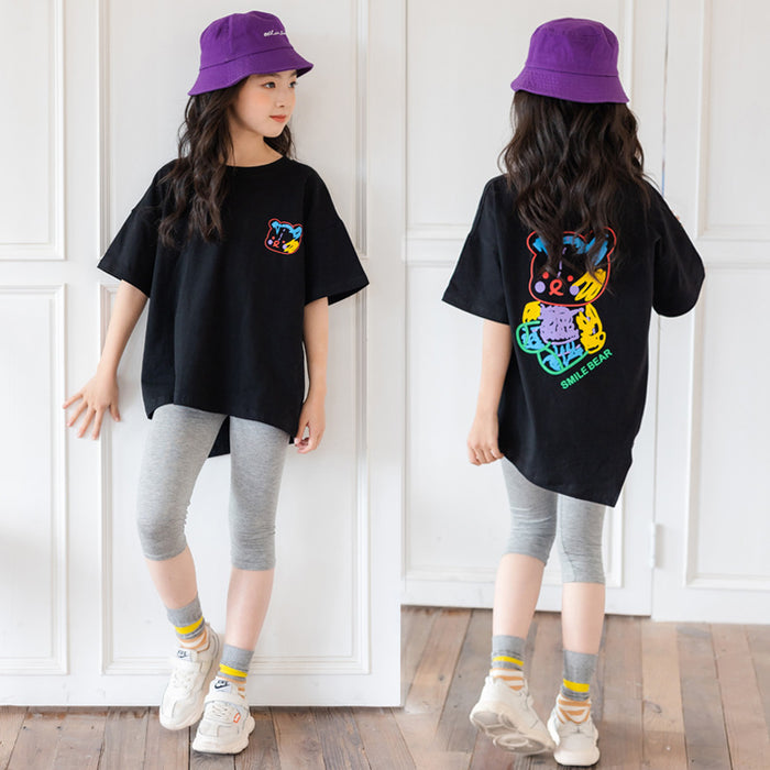 Cartoon Irregular Top Short-sleeved Half-sleeve Big Kids' Trendy Clothes