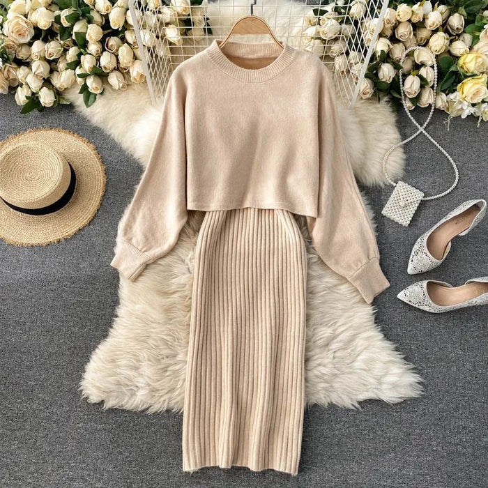 Two-piece Set V-neck Brace Sheath Dress