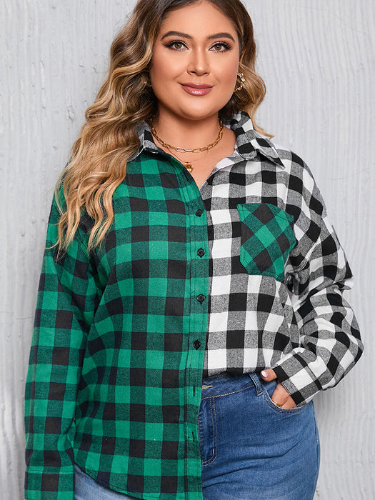 Plaid Patchwork Leisure Versatile Contrast Color Shirt Coat