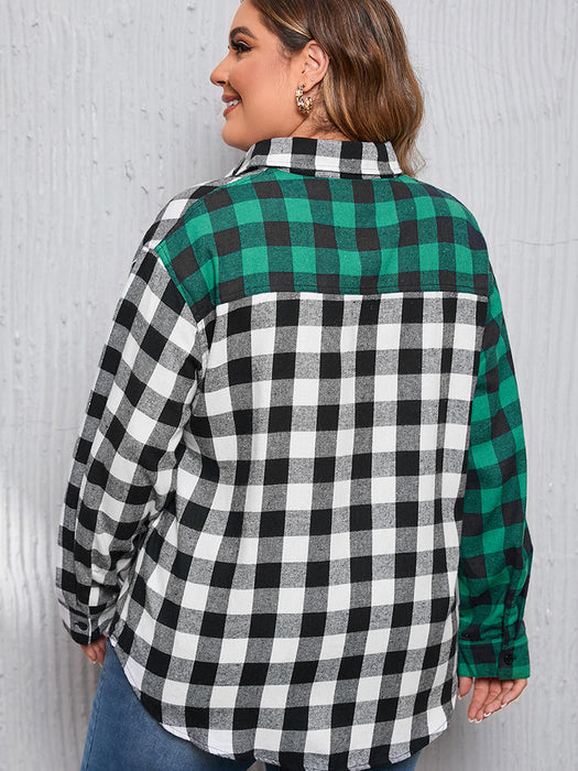 Plaid Patchwork Leisure Versatile Contrast Color Shirt Coat