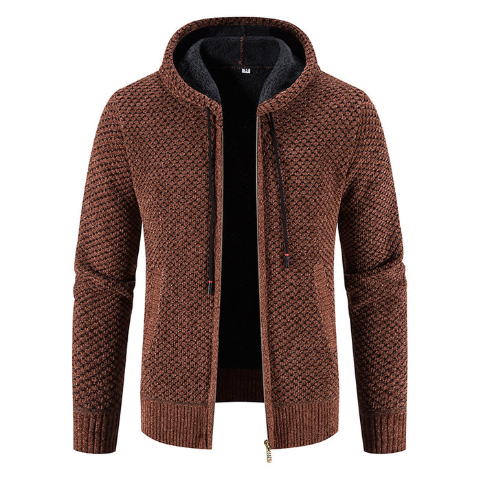 Men's Hooded Sweater Fleece-lined Velvet-added Thickness Fleece-lined Warm Cardigan Coat