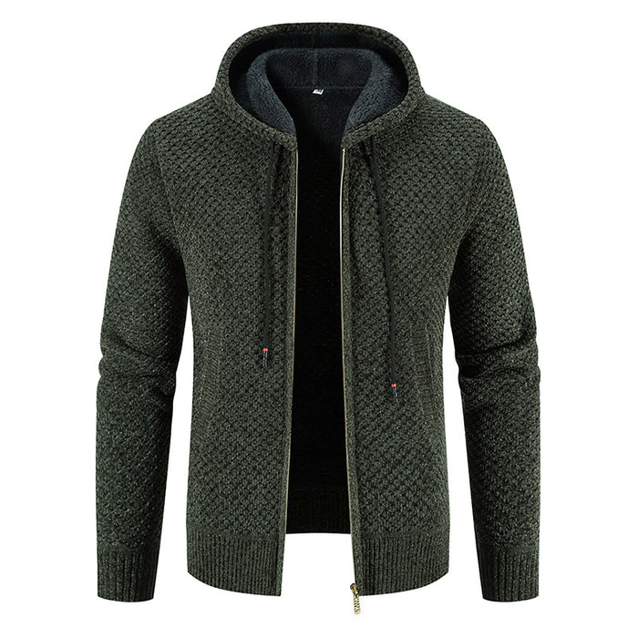 Knitwear Men's Hooded Sweater Fleece-lined Velvet-added Thickness Fleece-lined Warm Cardigan Coat